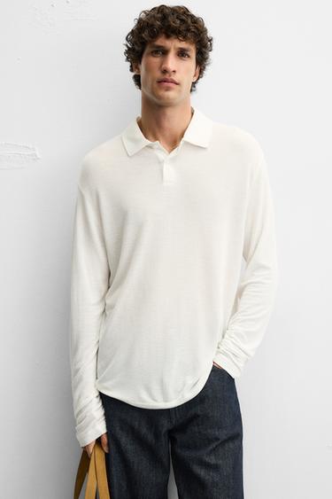 VISCOSE/LINEN POLO SHIRT - Oyster-white by Zara