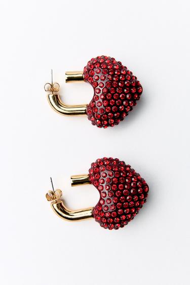 PENDIENTES CORAZÓN BRILLOS - Dorado de Zara