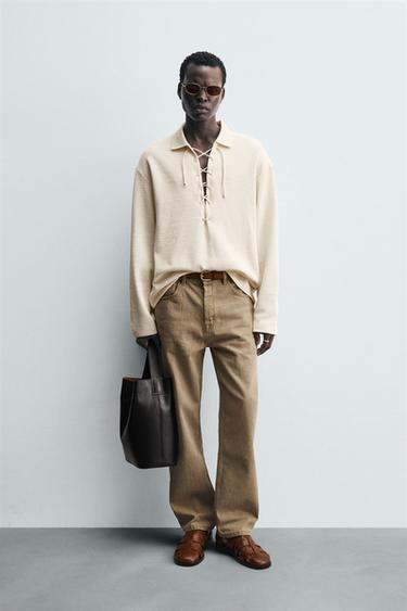 POLO STRUCTURÉ À LACET - Blanc cassé de Zara - Image 0