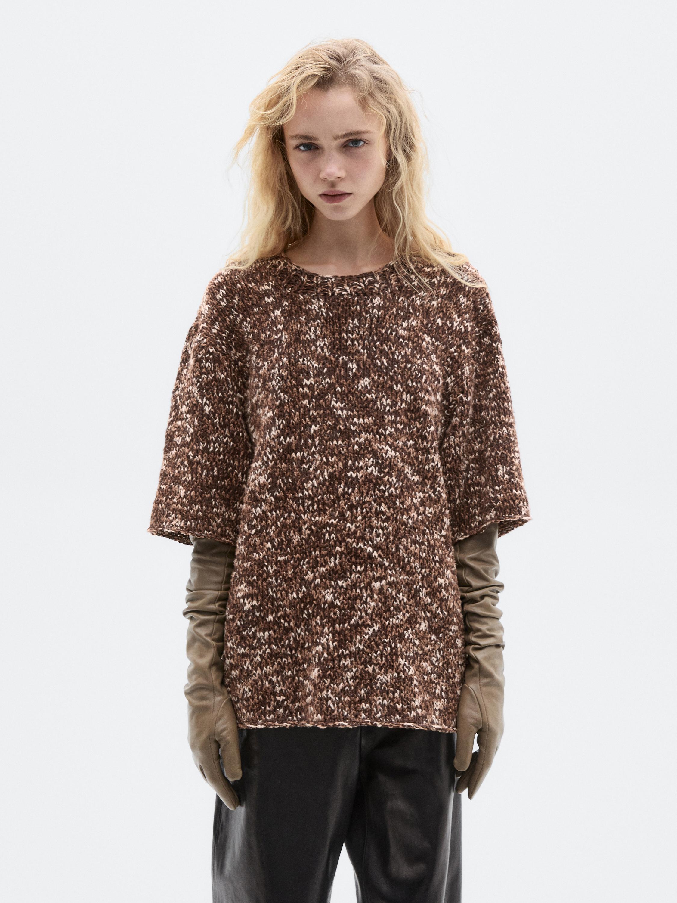 Contrast knit and leather sweater - LIMITED