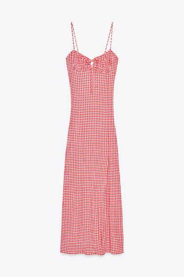ROBE MI-LONGUE À CARREAUX VICHY - Blanc / Rouge de Zara - Image 5