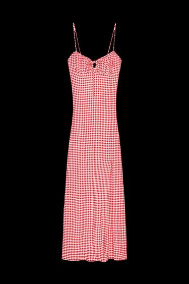 Zara GINGHAM MIDI DRESS - White / Red - Image 0
