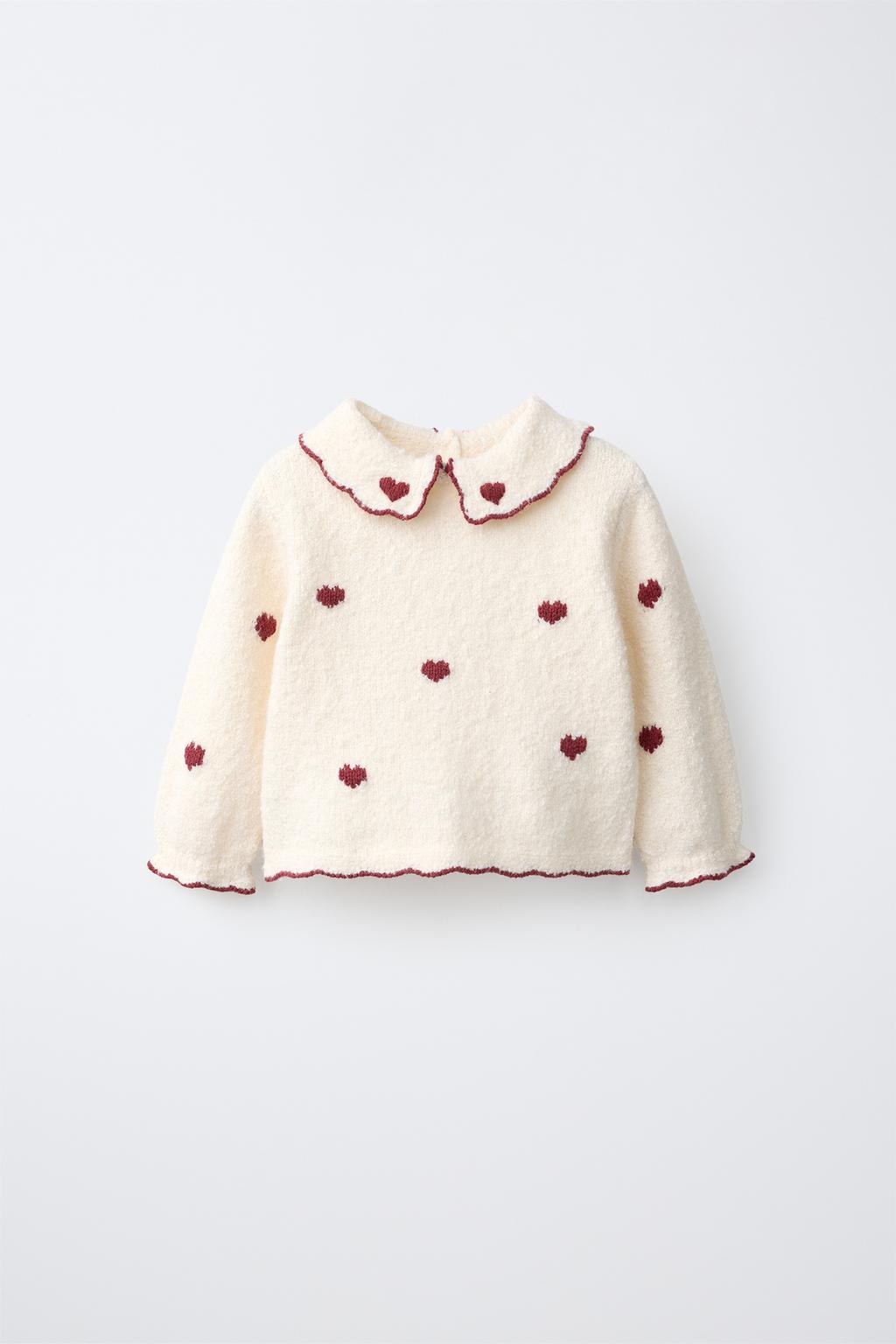 KNIT JUMPER WITH PETER PAN COLLAR AND HEARTS