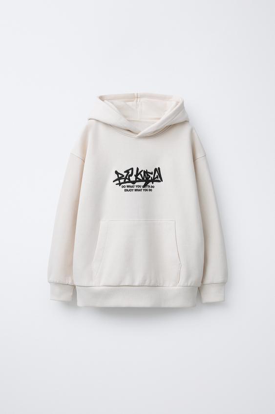 SUDADERA CAPUCHA TEXTO BORDADO - Crudo de Zara - Imagen 0
