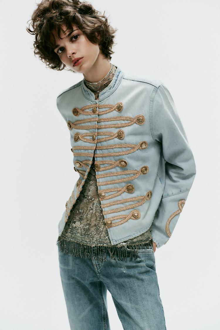 TRF DENIM BUTTON JACKET — Light blue