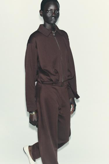Zara PLUSH BELTED PANTS - Chocolate