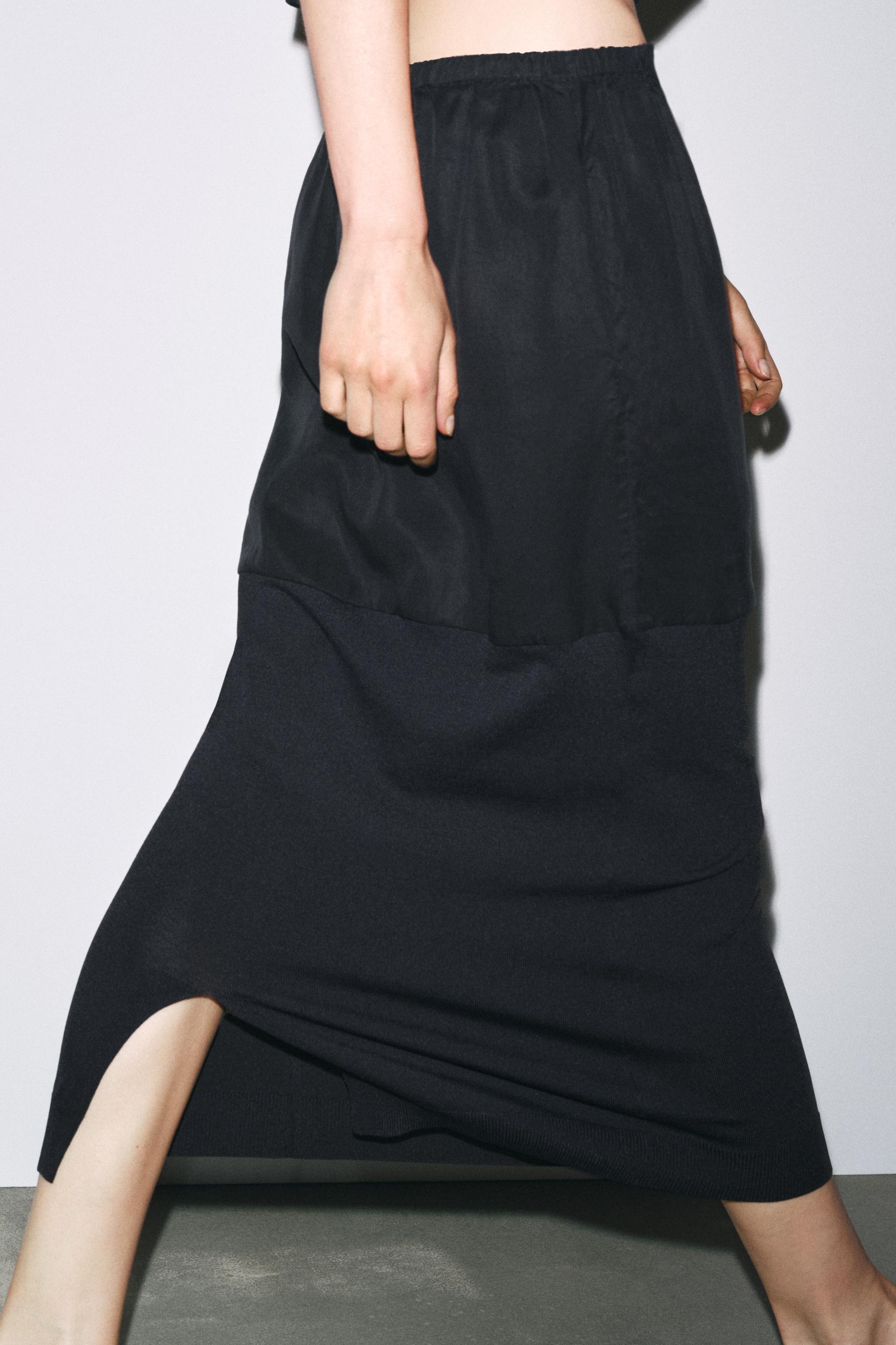 異素材ミックスニットミディ丈スカート - ブラック | ZARA Japan