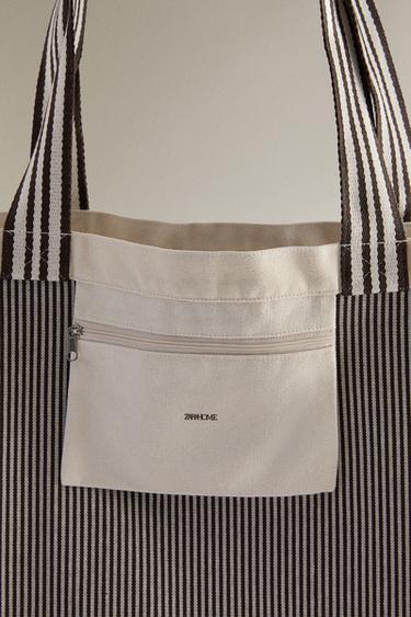 SAC CABAS TISSÉ RÉVERSIBLE RAYURES - Blanc écru de Zara - Image 4