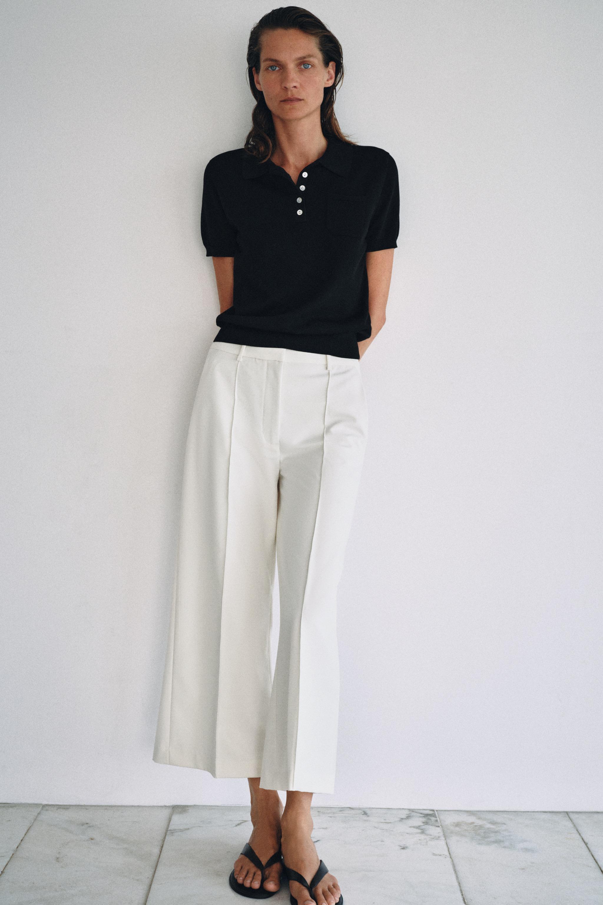 ZW COLLECTION CROPPED PANTS — Ecru