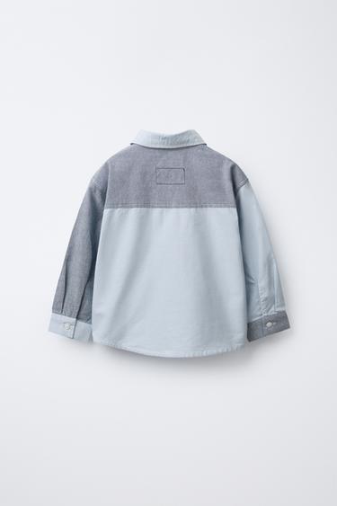 PATCHWORK OXFORD SHIRT WITH POCKET - Blue by Zara - Image 1