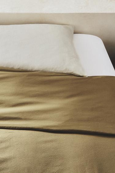 SEERSUCKER DUVET COVER - Green by Zara