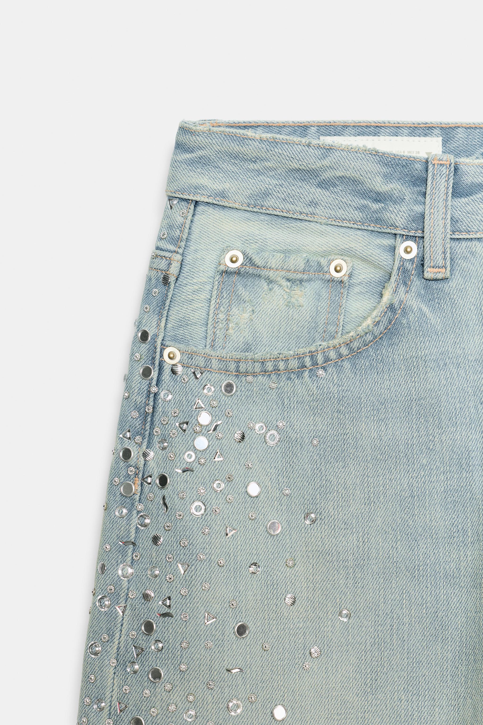 Женские джинсы Zara TRF RHINESTONE WIDE-LEG JEANS — фото 8