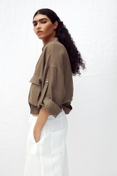 VESTE MANCHES LARGES EN LIN - Marron clair de Zara - Image 4