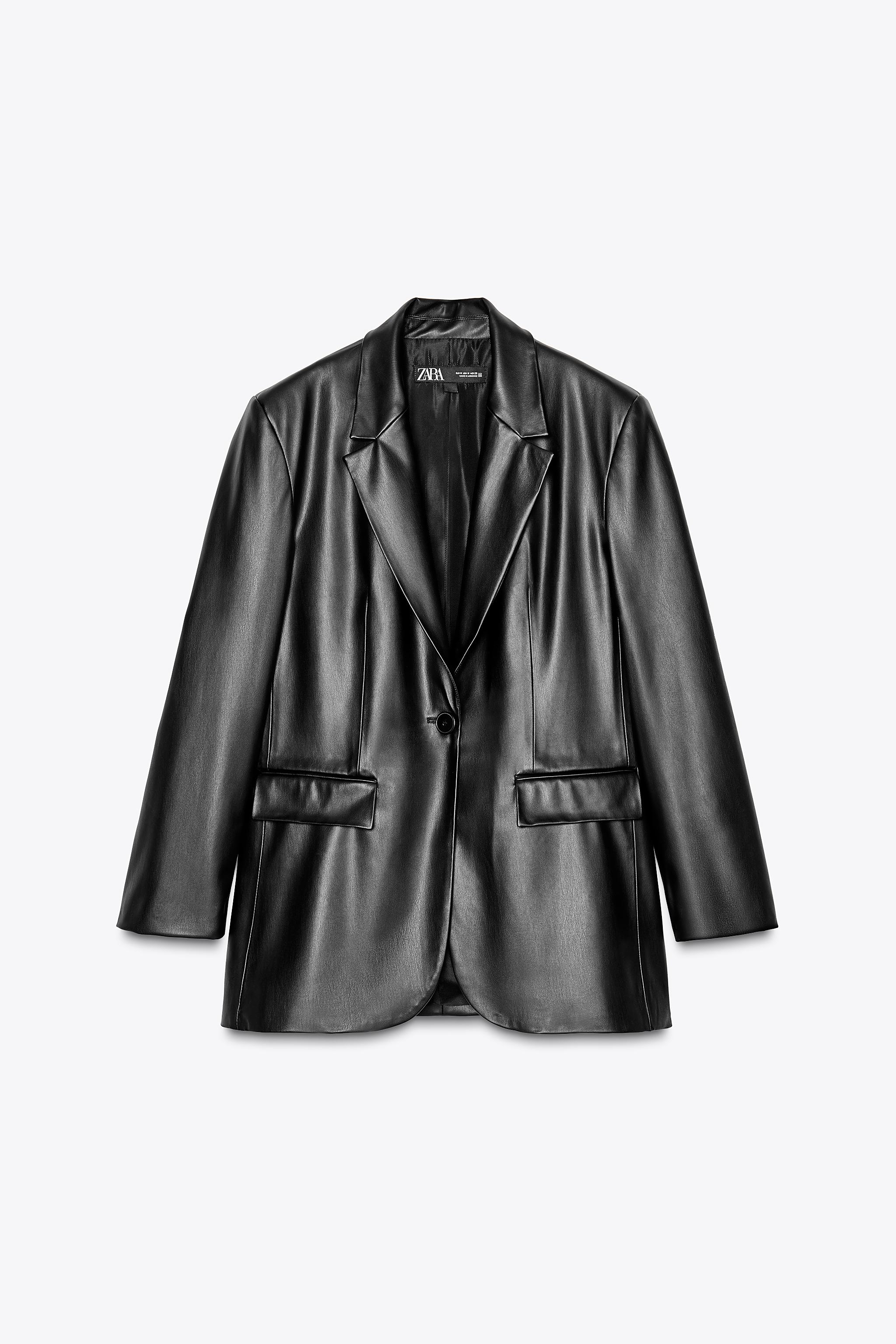 STRAIGHT FIT FAUX LEATHER BLAZER - Black | ZARA United States STRAIGHT FIT FAUX LEATHER BLAZER - Black | ZARA United States