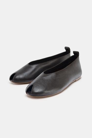 BALLERINES EN CUIR AVEC OUVERTURE - Marron de Zara - Image 2