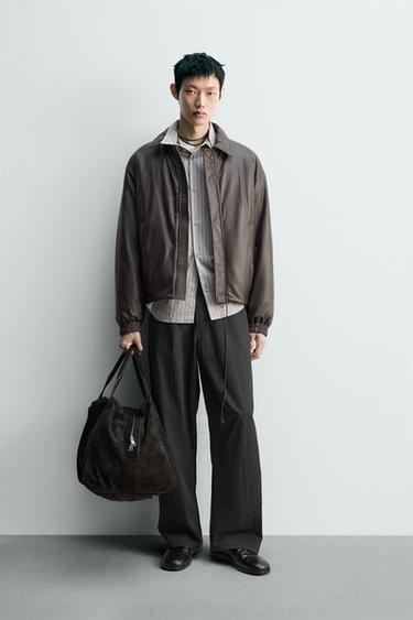 RELAXED FIT LEATHER EFFECT JACKET - Dark brown by Zara