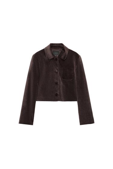 BLAZER CROPPED VELVET - Cinza-toupeira da Zara