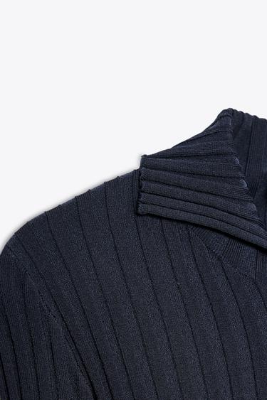 RIB KNIT POLO TOP - Navy blue by Zara - Image 7