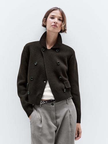 Cardigan punto doble botonadura 100% algodón - Marrón de Zara