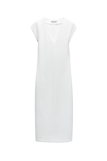 FITTED V-NECK MIDI DRESS
