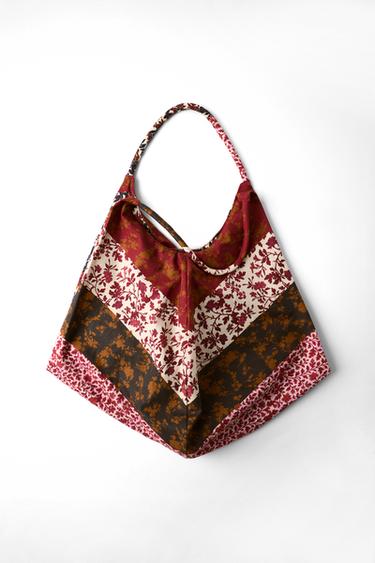 MAXI 100% COTTON FLORAL PRINT BAG - Burgundy by Zara