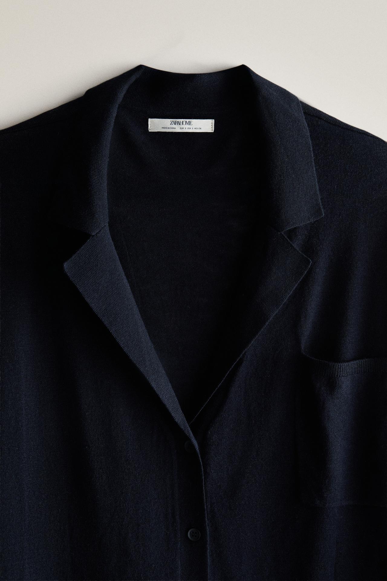 WOOL SILK LAPEL INFINITY SCARF CARDIGAN — Blue