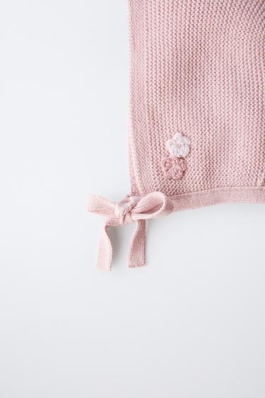 CROCHET FLOWER KNIT BONNET - Light pink by Zara - Image 1