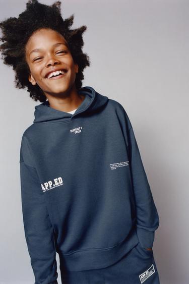 HOODIE AND JOGGERS WITH SLOGAN - Mid-blue by Zara