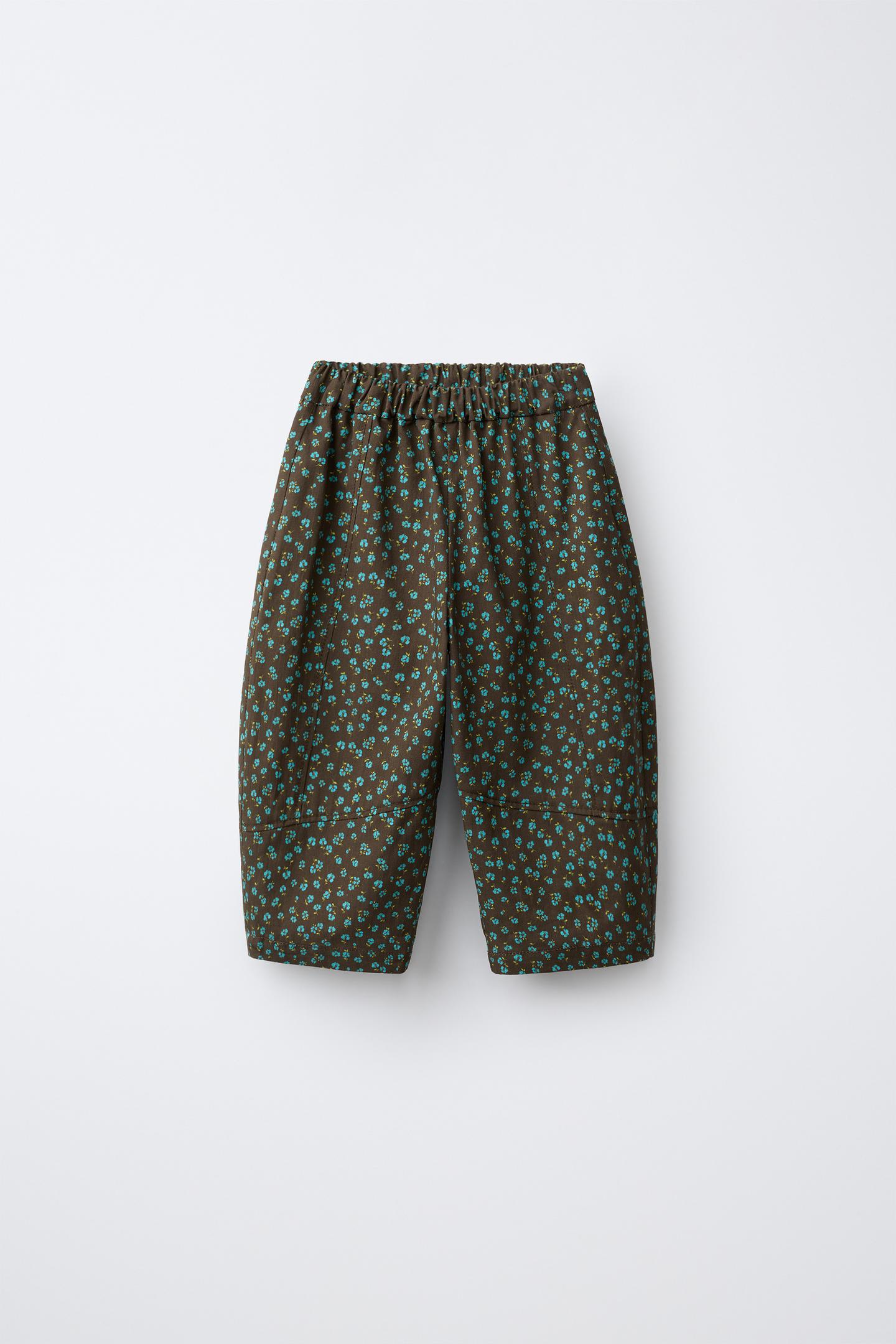 Детские брюки Zara Floral Print Balloon, цвет: Коричневый / Зелёный — фото 1