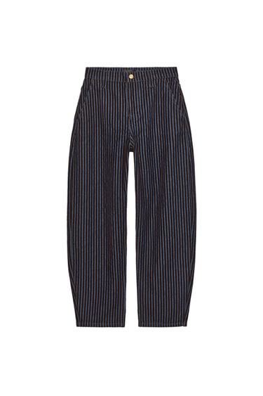 JEANS Z1975 BARREL TIRO ALTO RAYAS TERCIOPELO - rayas de Zara