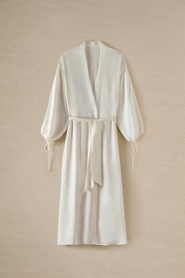SATEEN DRESSING GOWN - Ecru by Zara - Image 5