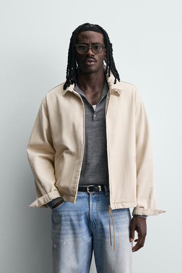 DENIM ZIP-UP JACKET - Sand by Zara