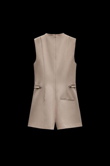 KURZER OVERALL MIT KNÖPFEN - Braun / Braungrau von Zara