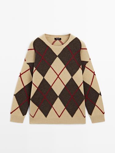 Jersey detalle rombos mezcla lana - Visón oscuro de Zara
