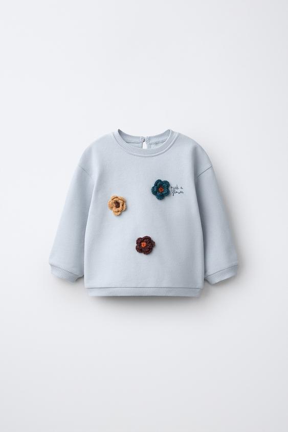 CROCHET FLOWER APPLIQUÉ SWEATSHIRT - Bluish by Zara - Image 0