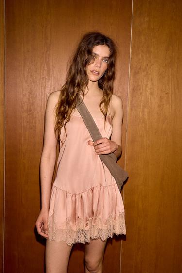 SATIN LACE CAMISOLE DRESS - Pastel pink by Zara