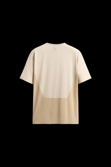 Zara COLOR BLOCK TECHNICAL T-SHIRT - Oyster-white