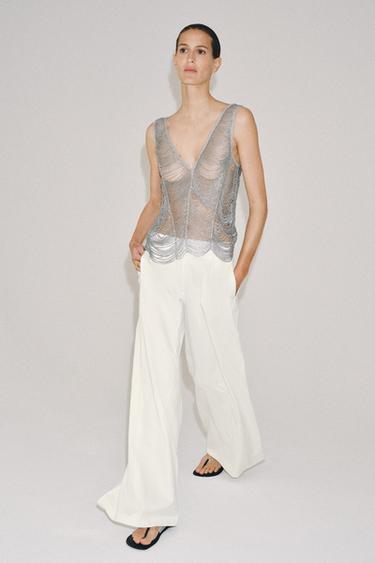 ZW COLLECTION PLEATED WIDE-LEG TROUSERS - White by Zara
