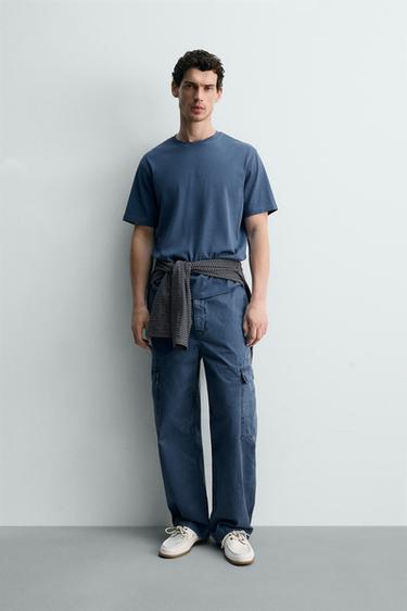 MEDIUM WEIGHT SHORT SLEEVE T-SHIRT - Mid-blue by Zara