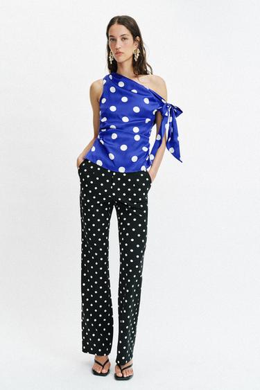 Zara POLKA DOT FLARE PANTS - Black / Ecru
