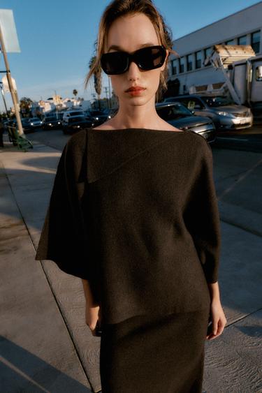 KNIT JUMPER WITH LAPEL COLLAR - Brown by Zara