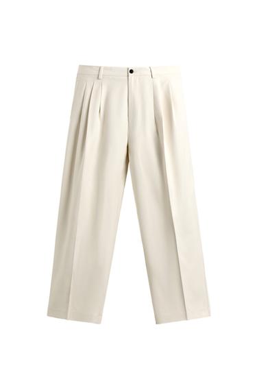 Zara LIMITED EDITION VISCOSE PLEATED PANTS - Oyster-white