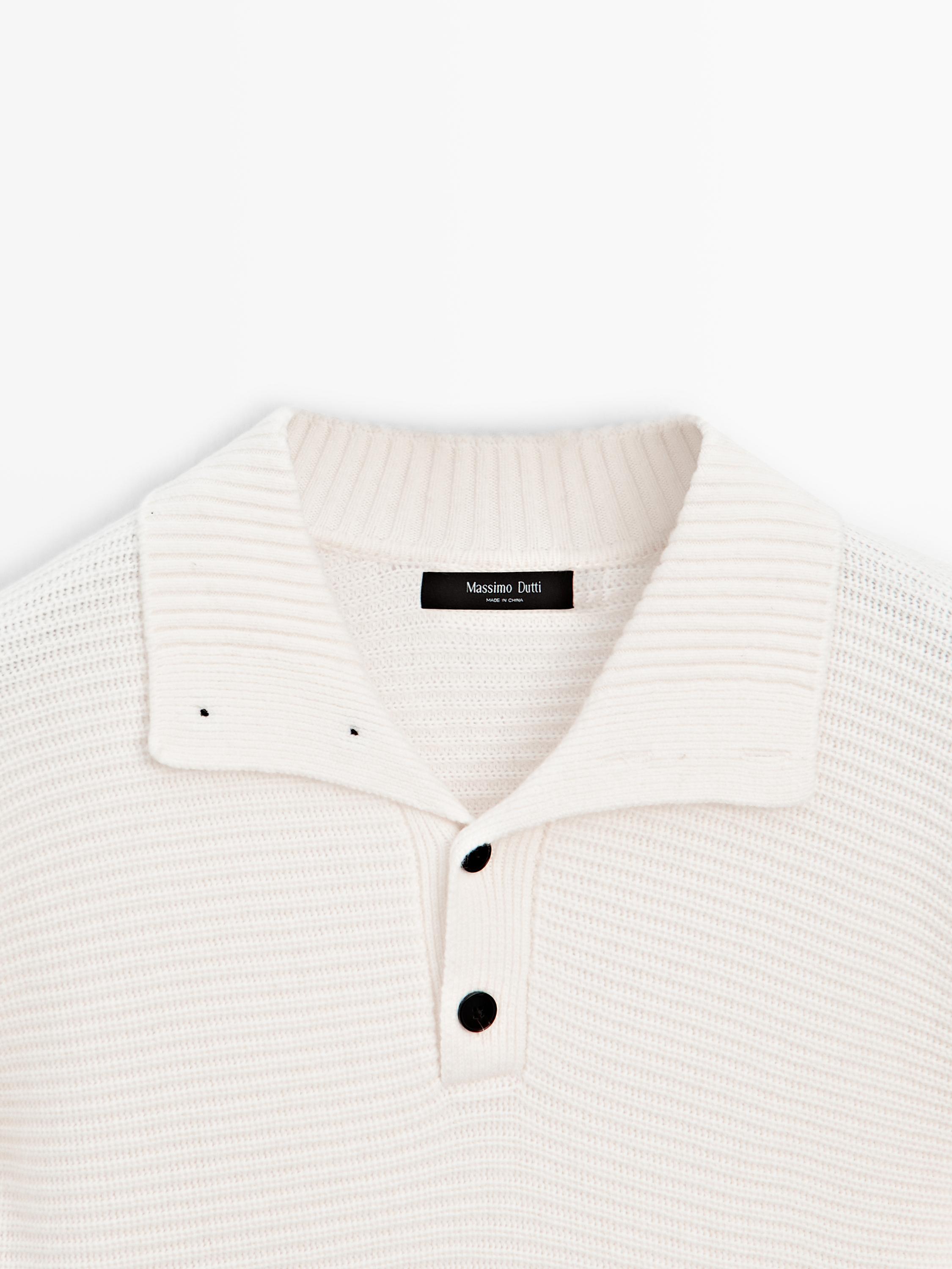 Knit sweater with mock button neck