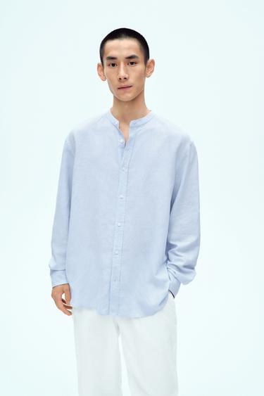 COTTON - LINEN SHIRT - Sky blue by Zara