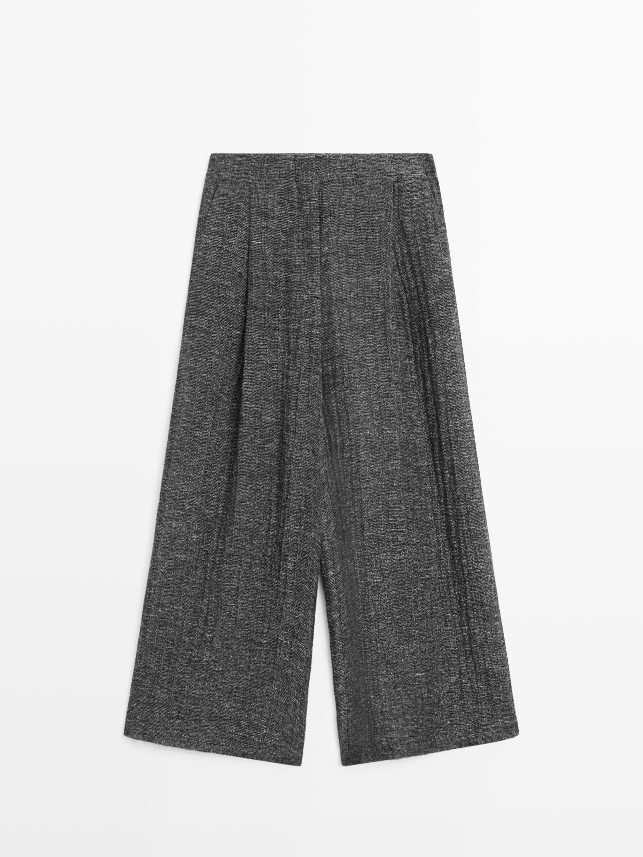 Pantalon à pinces total look en lin mélangé