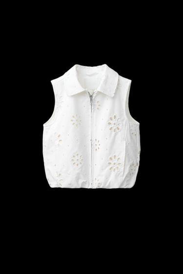 Zara SWISS EMBROIDERED VEST - White