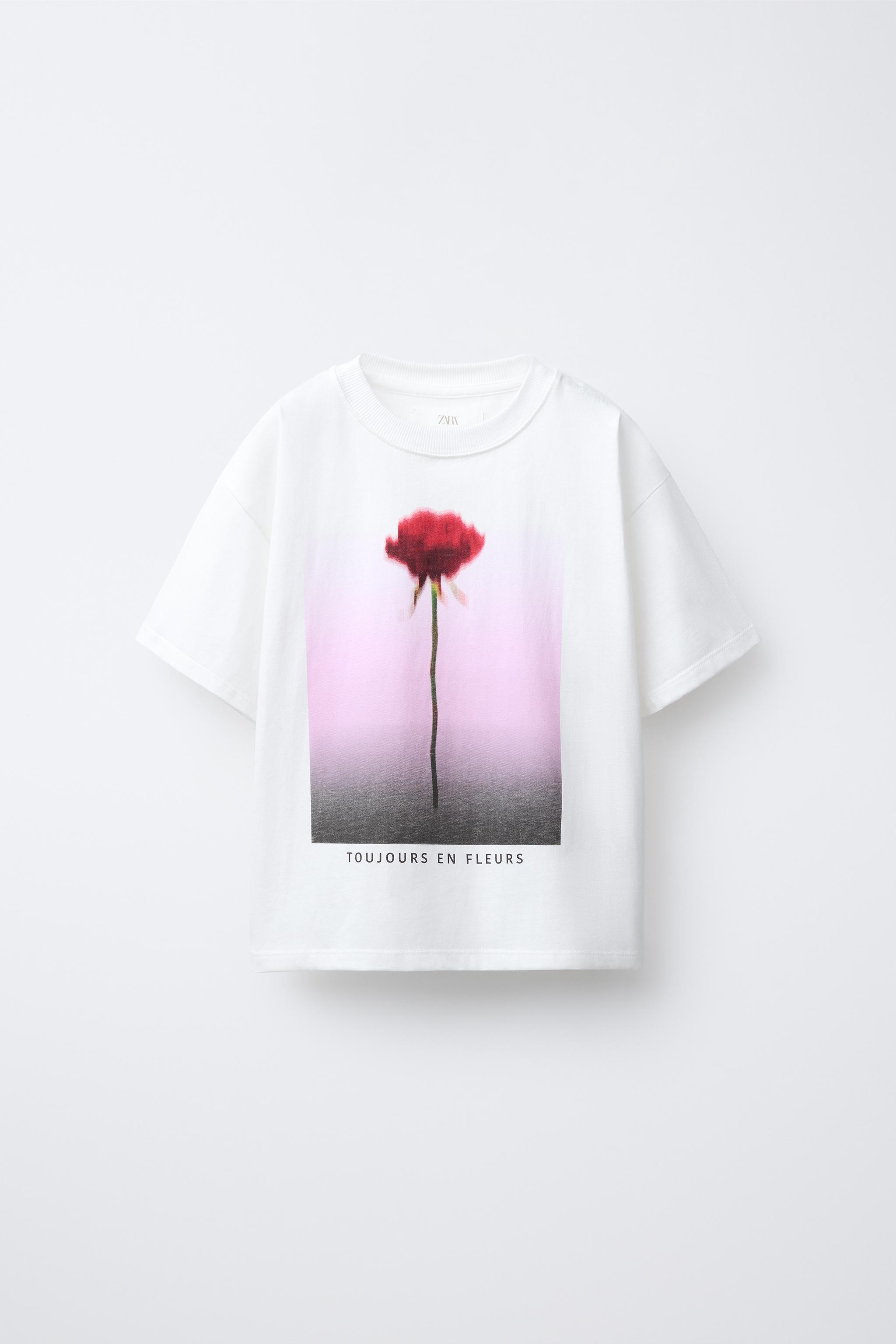 ワンピース　フラワー＋ホワイトtシャツ スリットスリーブ水彩ラインフラワープリントワンピース