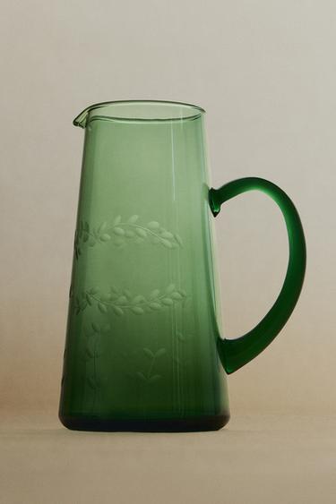 GLASS CHRISTMAS LEAF JUG - Green by Zara - Image 5