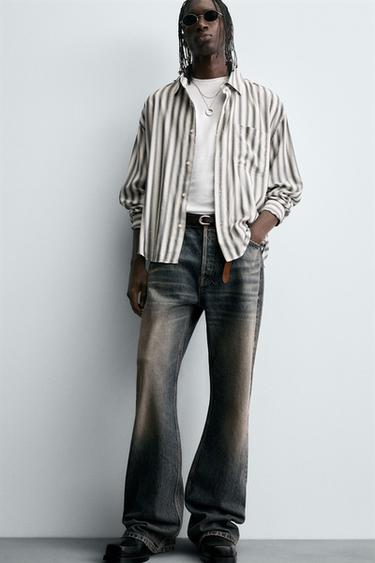 STRIPED COTTON-VISCOSE SHIRT - Grey by Zara - Image 4