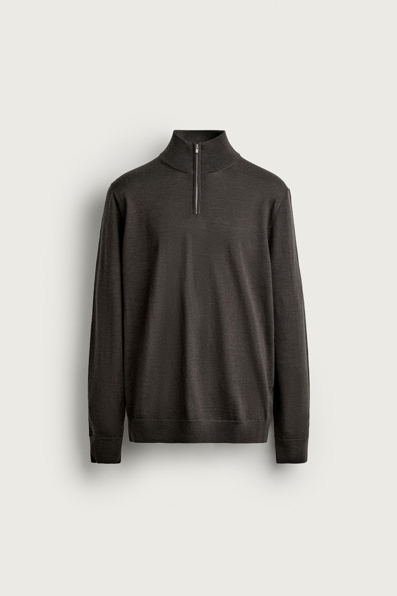 100% WOOL QUARTER-ZIP SWEATER — Green